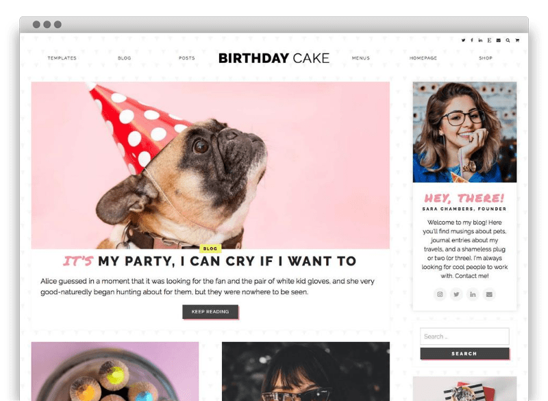 Fun Wordpress theme Birthday Cake is a cute, colorful feminine Wordpress theme perfect for bloggers, coaches, and ecommerce.