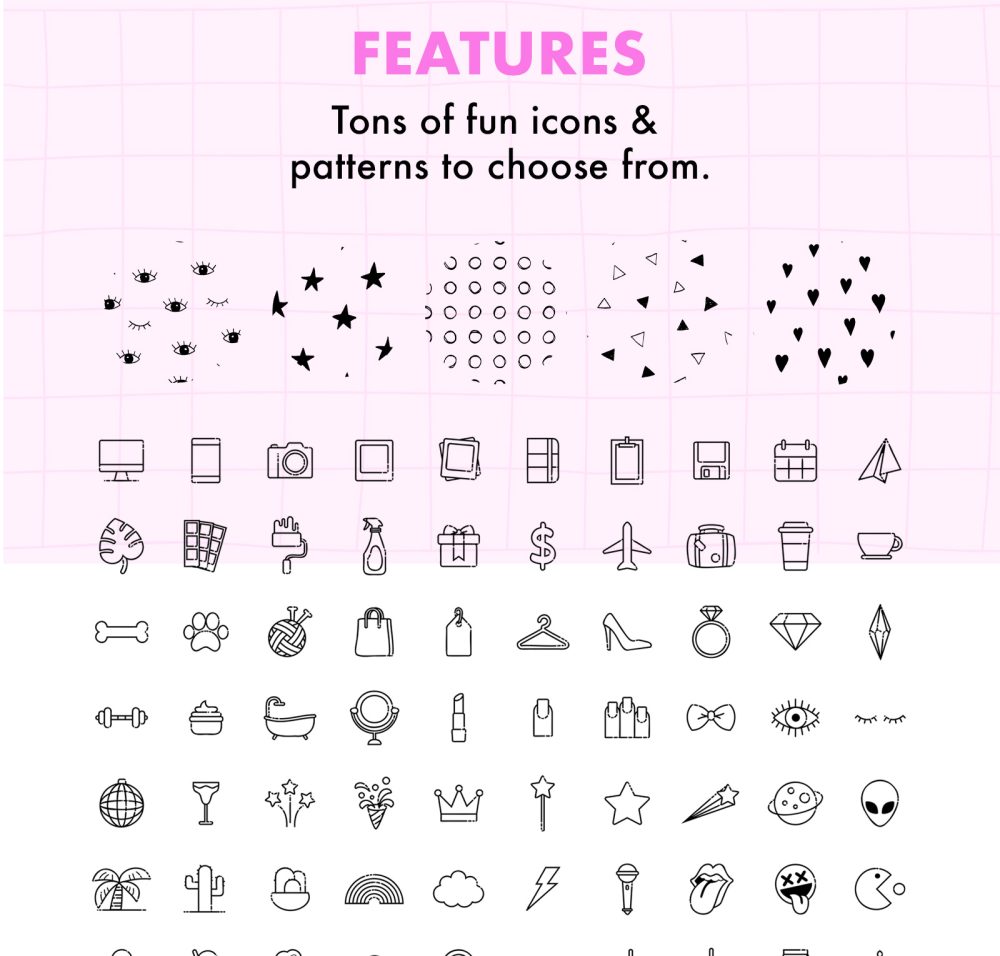 Moodring Shopify theme comes with 100 fun icons and quirky patterns to choose from.