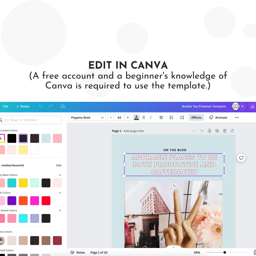 Easily edit Bubble Tea Pinterest templates in Canva. A free account and beginner's knowledge is required to use the template.