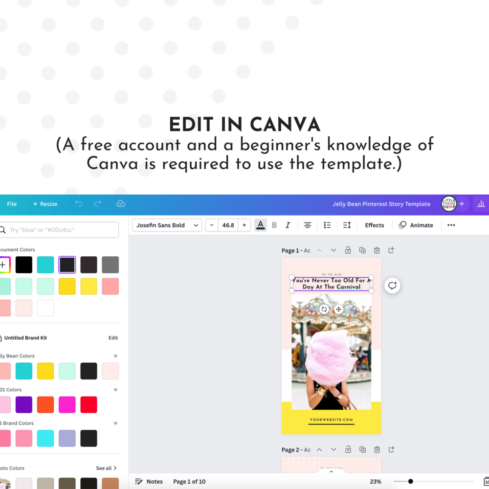 Easily edit Jelly Bean Pinterest Templates in Canva. A free account and basic knowledge is required.