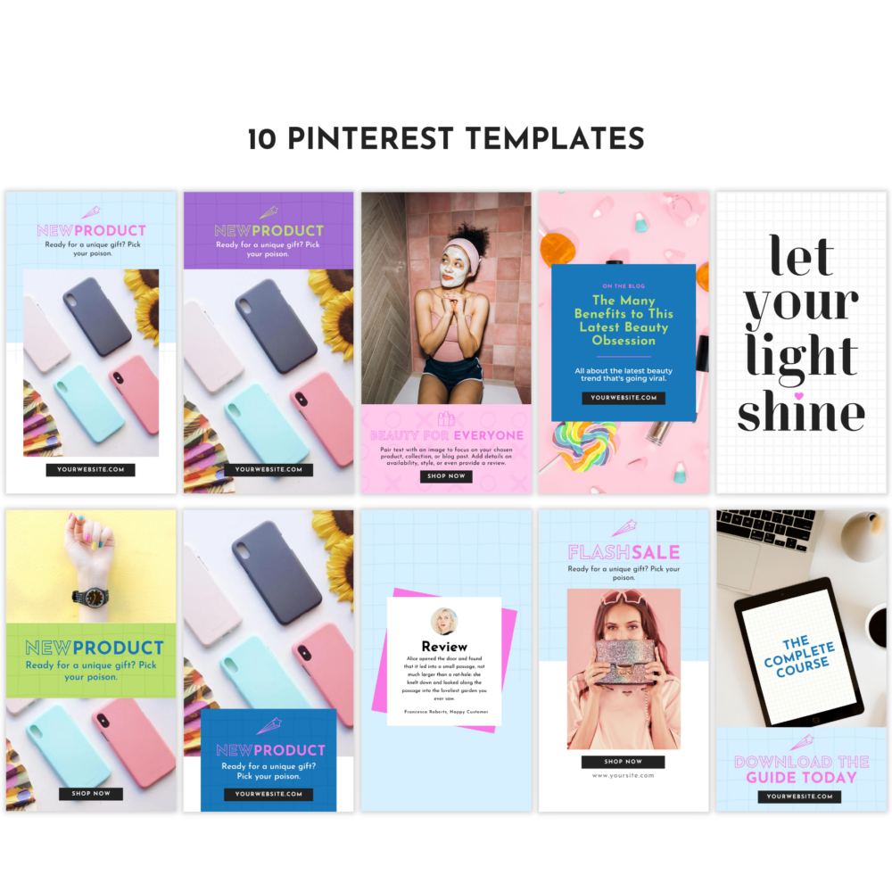 Moodring Pinterest templates come with 10 pins to choose from.