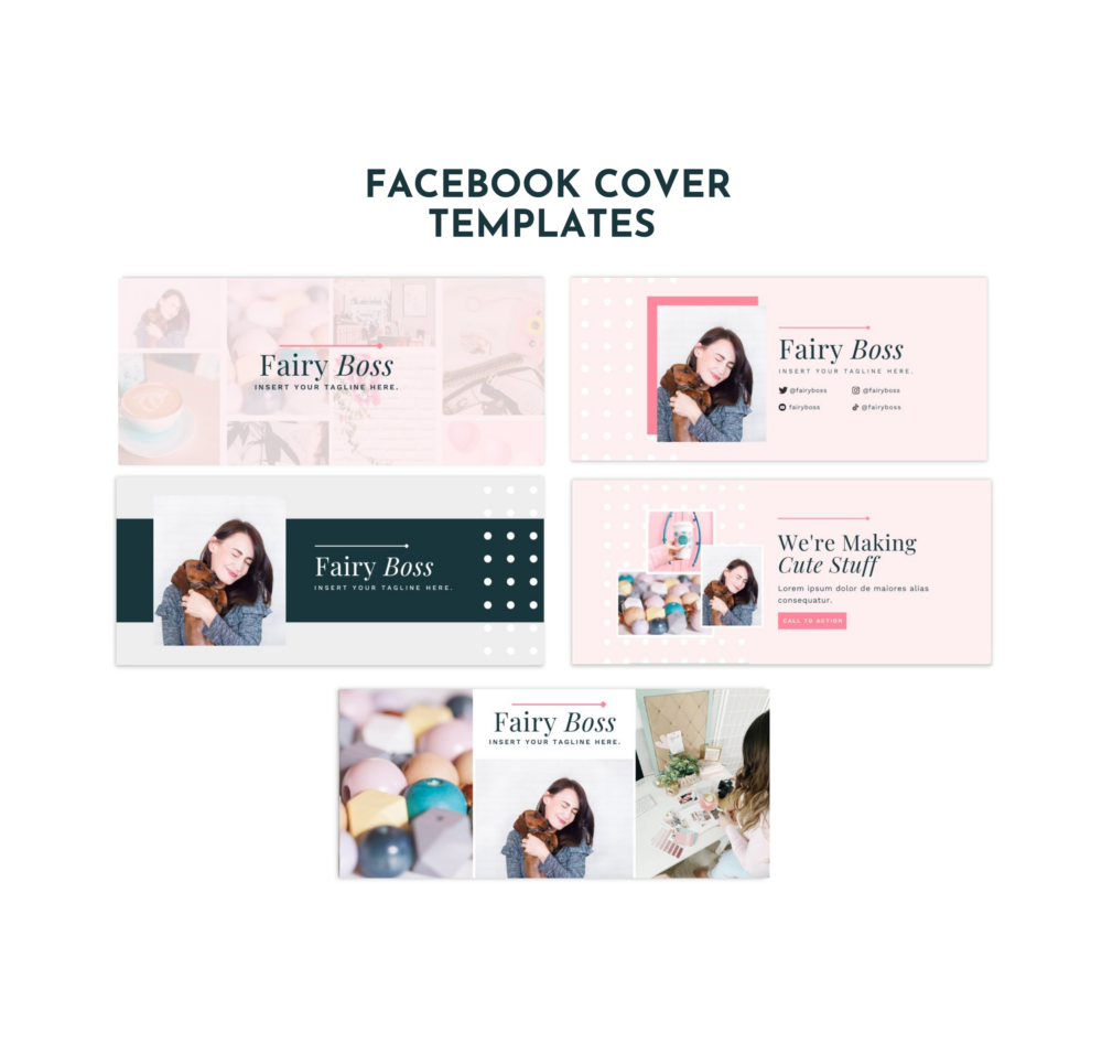 Professional Facebook templates for Canva! These cute, professional Facebook cover templates match the Fairy Boss Wordpress theme (not included).