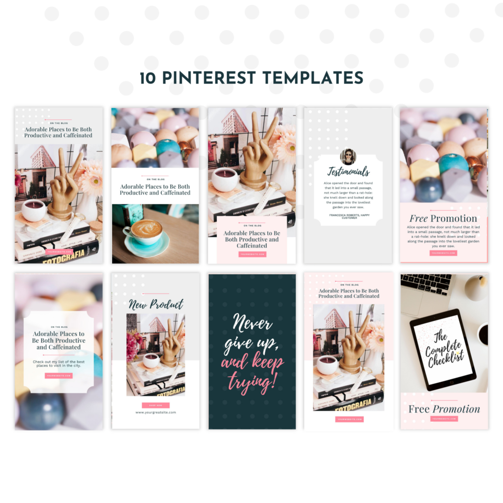 Cute, professional Pinterest templates for Canva. Matches our Fairy Boss Wordpress theme (not included.)