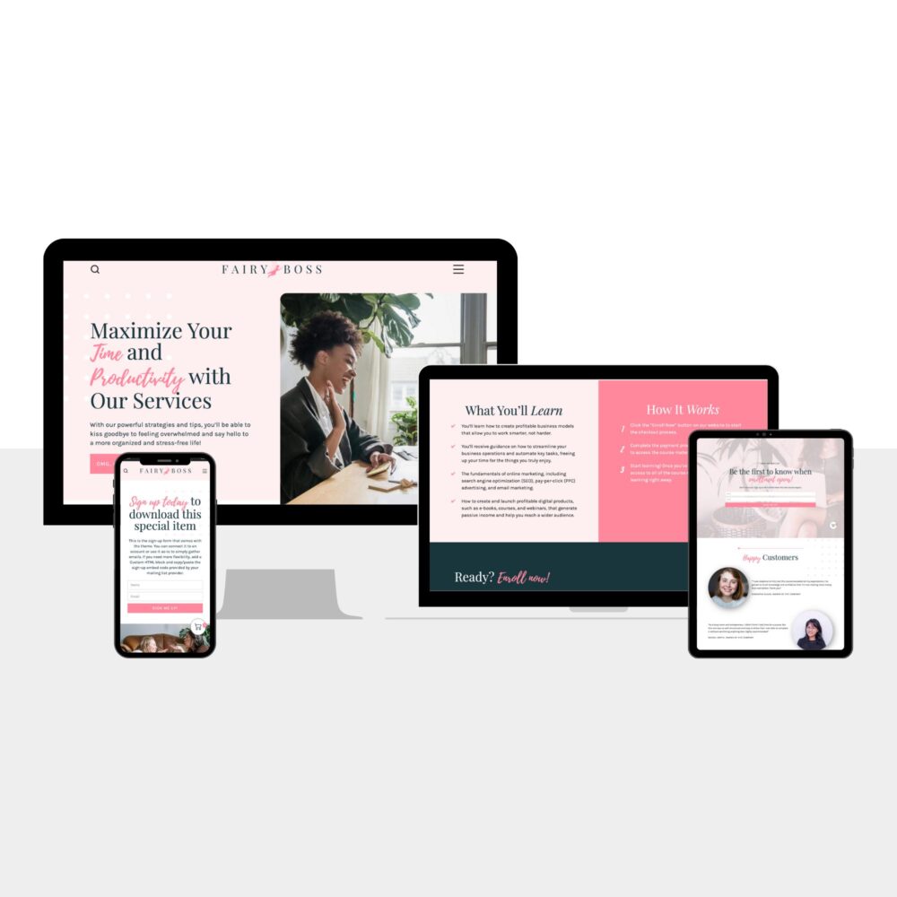 Fairy Boss sales funnel templates set for Wordpress. Comes with long-form sales page, course sales page, lead magnet, tripwire, upsell page, ebook, and more!